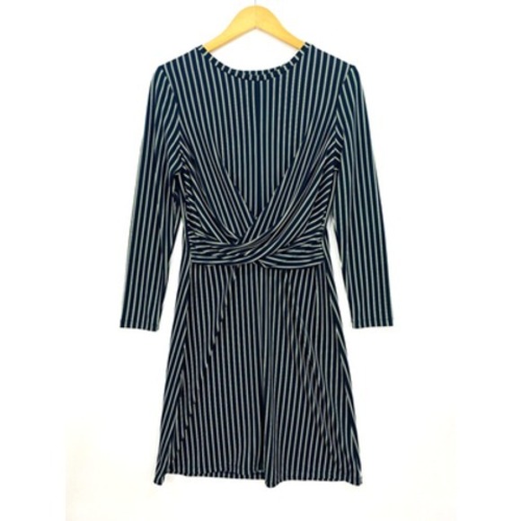 Ann Taylor Dresses & Skirts - ANN TAYLOR Womens Midi Dress Petite 10P Blue Green Stripe Sheath 3/4 Sleeve Chic